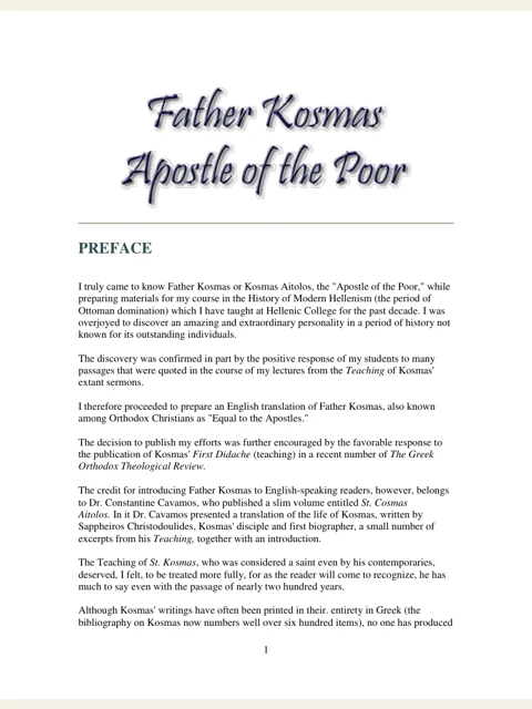 Edition page: Kosmas the Aetolian: Life, Teachings and Letters