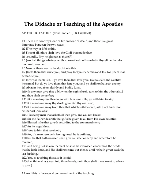 Edition page: The Didache, or Teaching of the Apostles