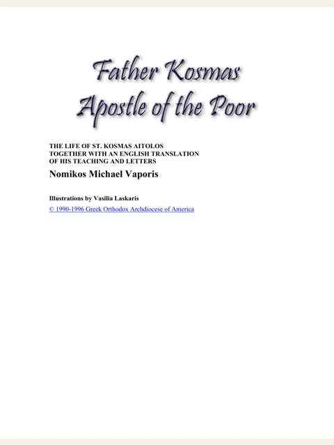 Edition page: Kosmas the Aetolian: Life, Teachings and Letters