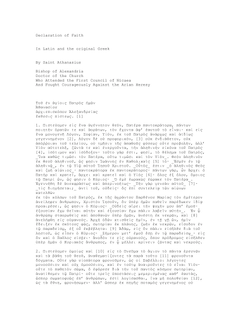 Edition page: Declaration of Faith