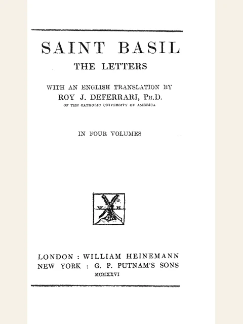 Edition page: The Letters of Saint Basil, Volume I
