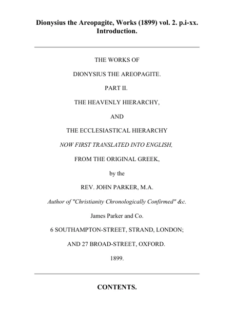Edition page: Introduction to the Celestial and Ecclesiastical Hierarchies