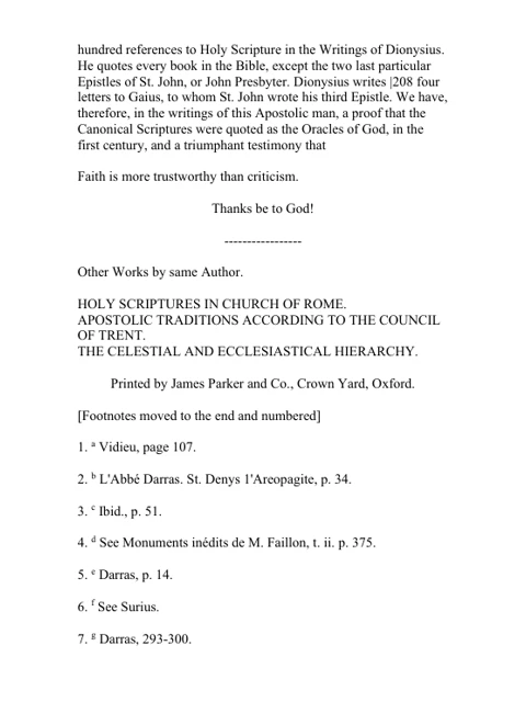 Edition page: Objections to the Genuineness of the Dionysian Writings