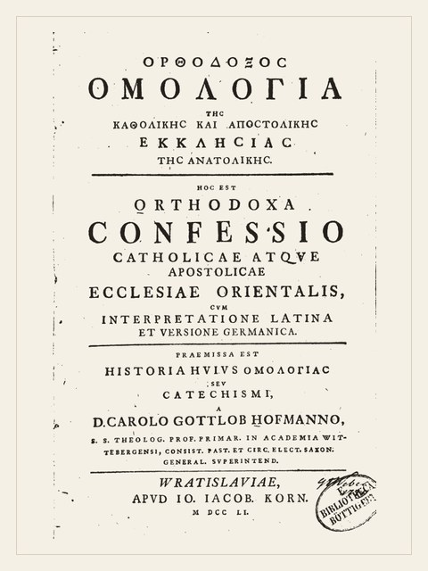 Edition page: The Orthodox Confession
