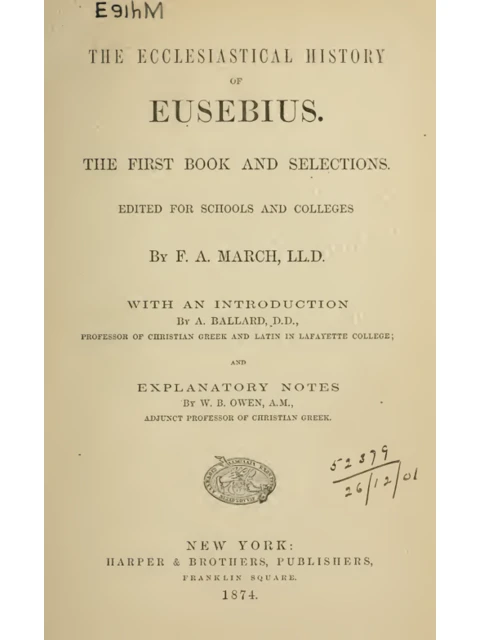 Edition page: Ecclesiastical History: Book 1 and Selections