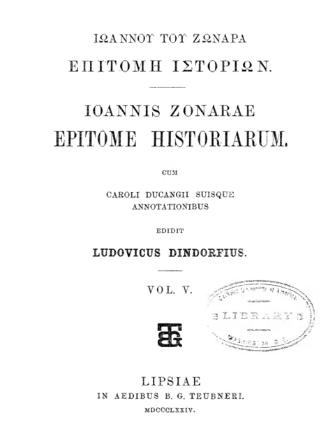 Edition page: Textual Apparatus to Zonaras: Volume 5
