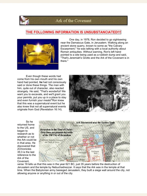 Edition page: Claimed Discovery of the Ark of the Covenant