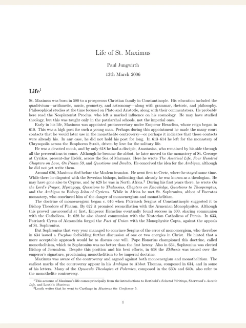 Edition page: Maximus the Confessor: Life and Bibliography