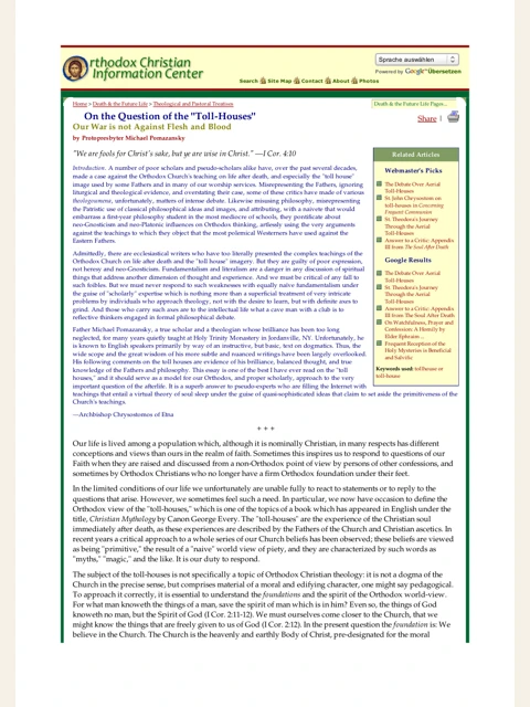Edition page: Our War Is Not Against Flesh and Blood: Toll Houses