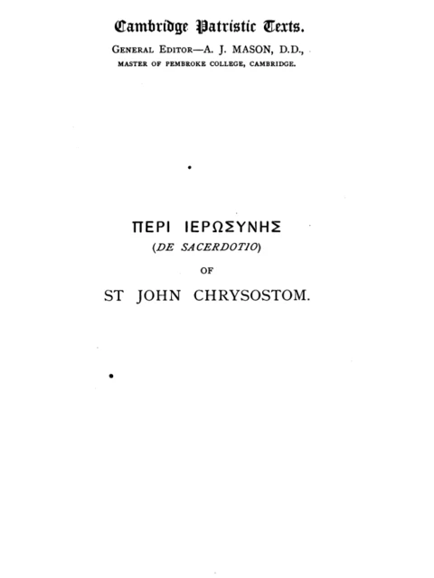 Edition page: On Priesthood: Greek Text with English Commentary